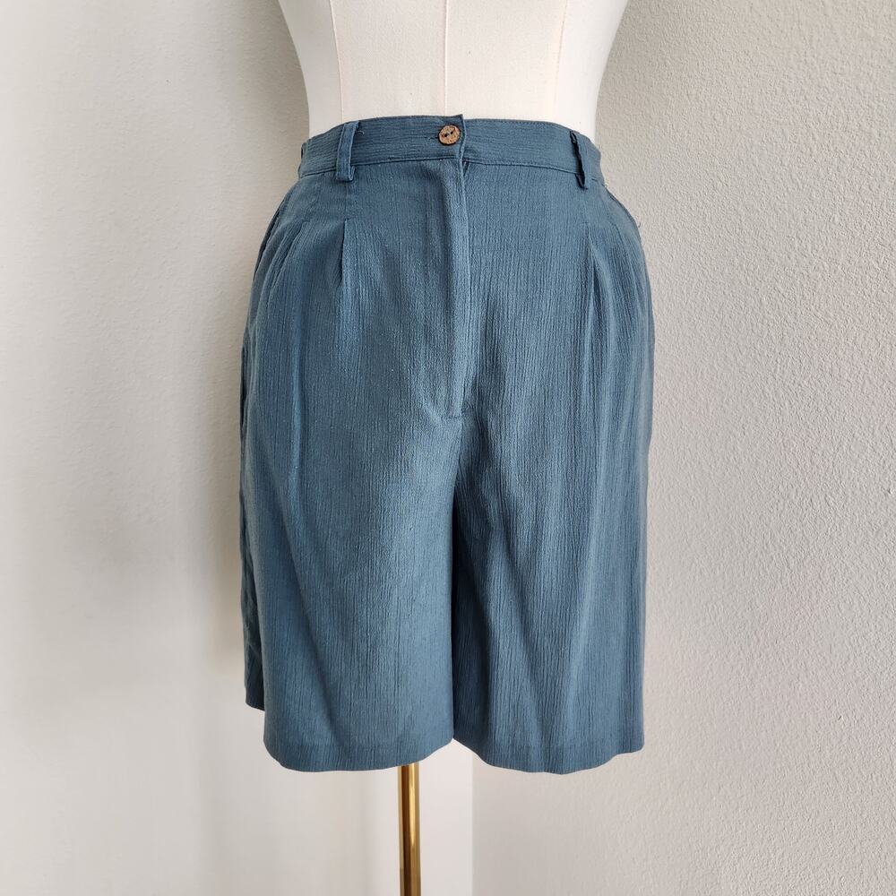 Vintage 90s Teddi Blue Pleated High Waisted Wide Leg Trouser Shorts Preppy 12